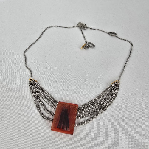 Vintage Anne-Marie Chagnon Multi-Strand Statement Necklace with Amber Resin Pendant