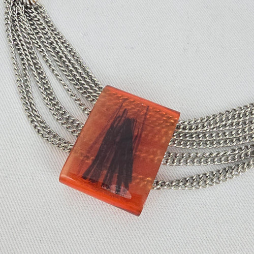 Vintage Anne-Marie Chagnon Multi-Strand Statement Necklace with Amber Resin Pendant