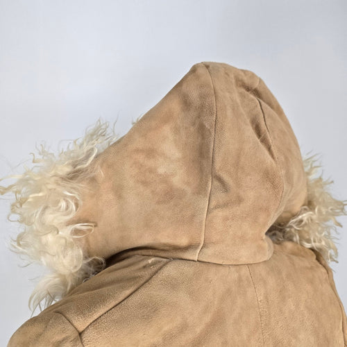 Vintage 1970s Afghan Penny Lane Suede Duster Coat Hooded Shaggy Trim Size XS/S