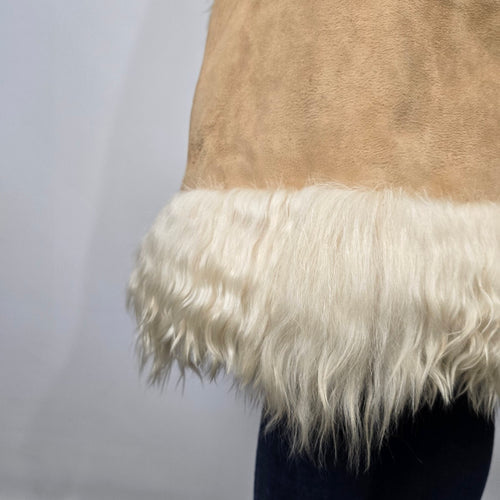 Vintage 1970s Afghan Penny Lane Suede Duster Coat Hooded Shaggy Trim Size XS/S