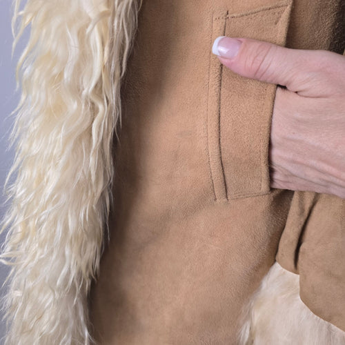 Vintage 1970s Afghan Penny Lane Suede Duster Coat Hooded Shaggy Trim Size XS/S
