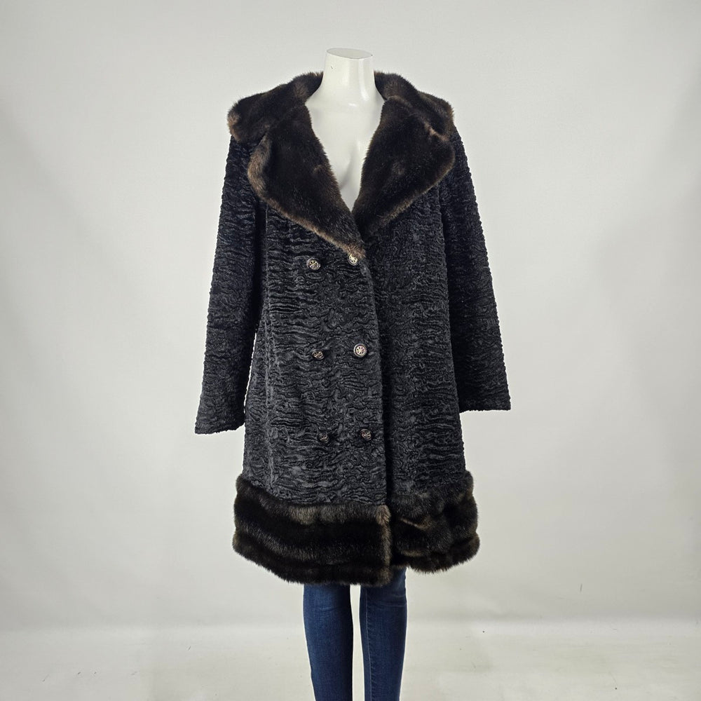 Vintage Genuine Persian Lamb Fur Coat Mink Collar Sterling Winnipeg Size M/L