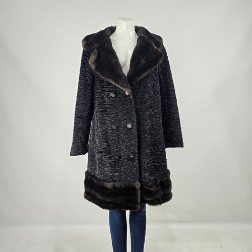 Vintage Genuine Persian Lamb Fur Coat Mink Collar Sterling Winnipeg Size M/L