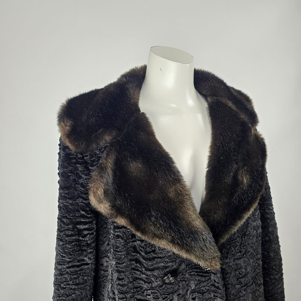 Vintage Genuine Persian Lamb Fur Coat Mink Collar Sterling Winnipeg Size M/L