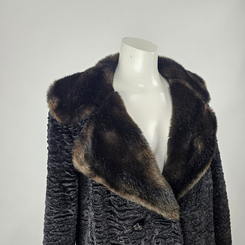 Vintage Genuine Persian Lamb Fur Coat Mink Collar Sterling Winnipeg Size M/L