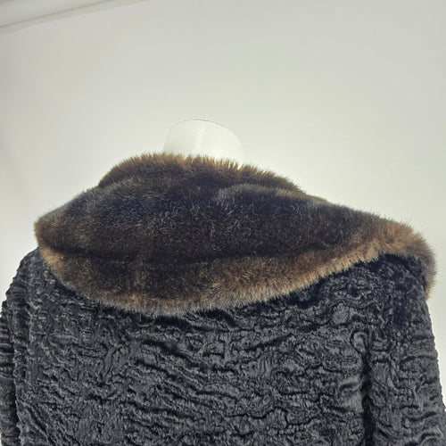 Vintage Genuine Persian Lamb Fur Coat Mink Collar Sterling Winnipeg Size M/L