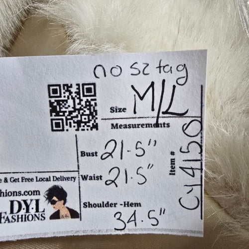Vintage Tissavel France Ivory Faux Fur Swing Coat Sterling Stall Winnipeg Size M/L
