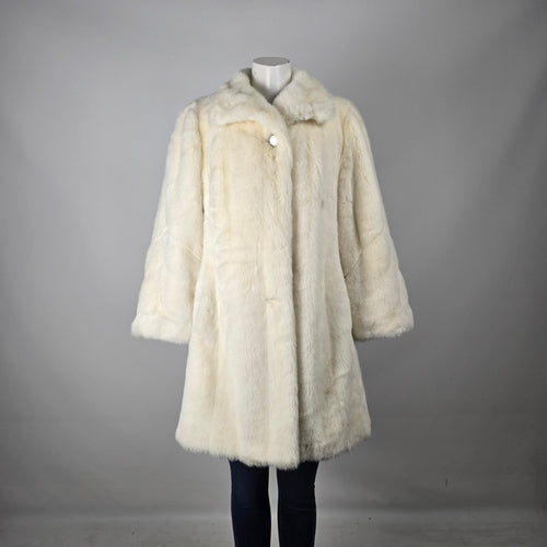 Vintage Tissavel France Ivory Faux Fur Swing Coat Sterling Stall Winnipeg Size M/L