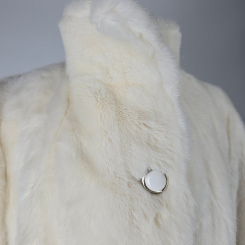 Vintage Tissavel France Ivory Faux Fur Swing Coat Sterling Stall Winnipeg Size M/L