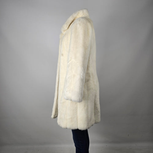 Vintage Tissavel France Ivory Faux Fur Swing Coat Sterling Stall Winnipeg Size M/L