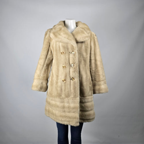 Vintage Tissavel France Beige Faux Fur Double-Breasted Coat Size M/L