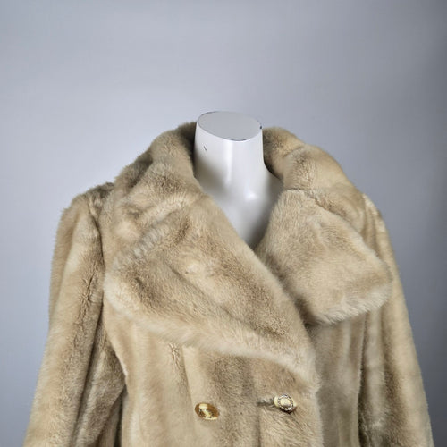 Vintage Tissavel France Beige Faux Fur Double-Breasted Coat Size M/L