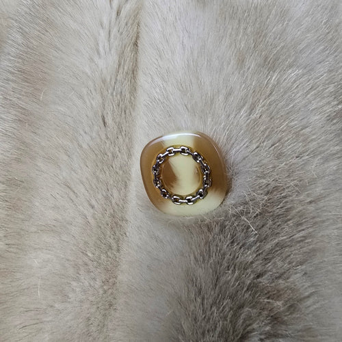 Vintage Tissavel France Beige Faux Fur Double-Breasted Coat Size M/L