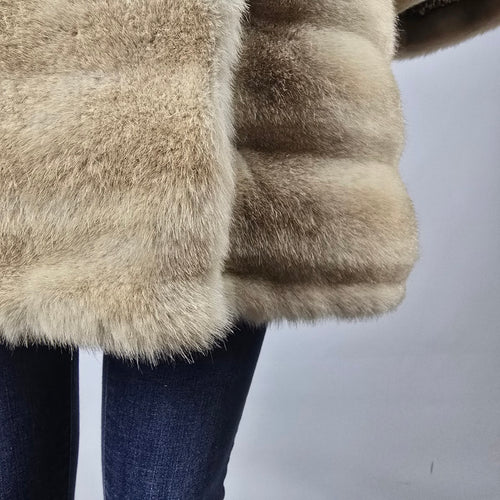 Vintage Tissavel France Beige Faux Fur Double-Breasted Coat Size M/L