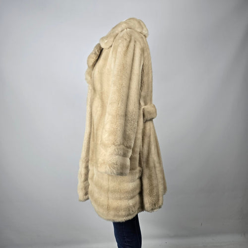 Vintage Tissavel France Beige Faux Fur Double-Breasted Coat Size M/L