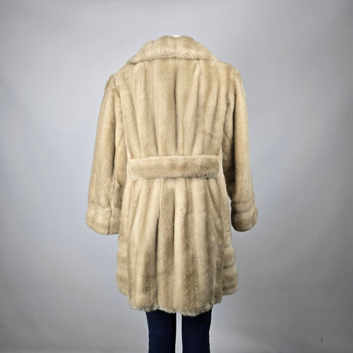 Vintage Tissavel France Beige Faux Fur Double-Breasted Coat Size M/L
