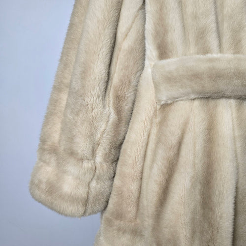 Vintage Tissavel France Beige Faux Fur Double-Breasted Coat Size M/L
