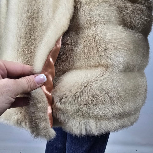 Vintage Tissavel France Beige Faux Fur Double-Breasted Coat Size M/L