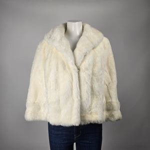 Vintage Tissavel France Faux Fur Cropped Jacket Ivory Swing Coat Size M/L
