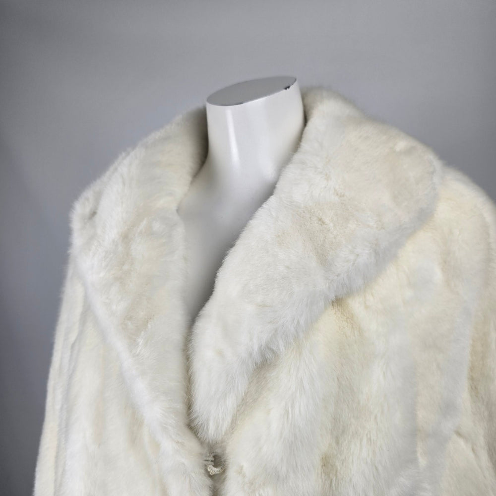 Vintage Tissavel France Faux Fur Cropped Jacket Ivory Swing Coat Size M/L