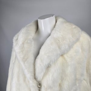 Vintage Tissavel France Faux Fur Cropped Jacket Ivory Swing Coat Size M/L