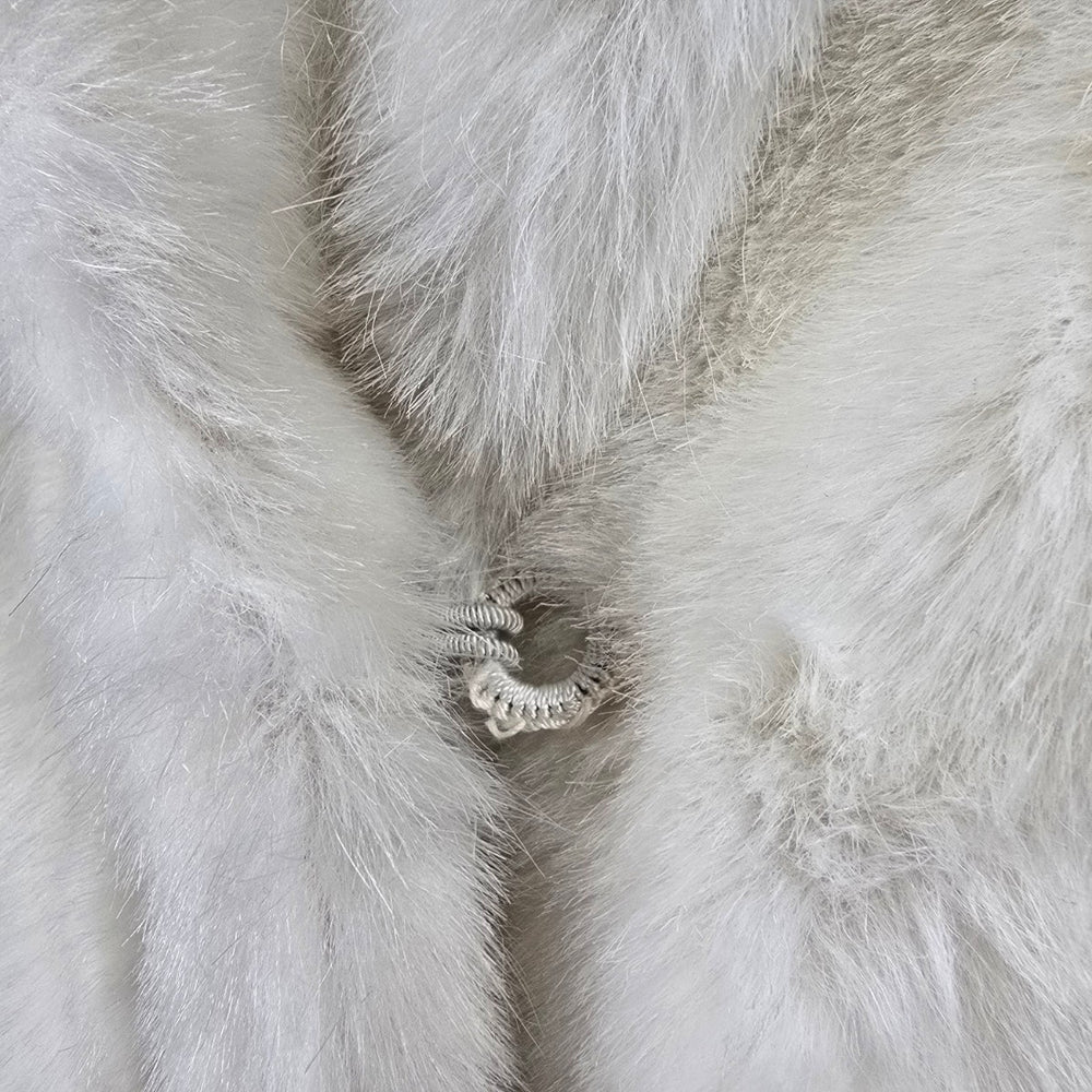 Vintage Tissavel France Faux Fur Cropped Jacket Ivory Swing Coat Size M/L