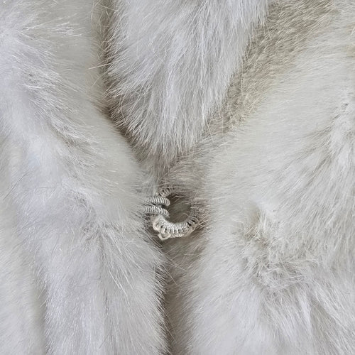 Vintage Tissavel France Faux Fur Cropped Jacket Ivory Swing Coat Size M/L