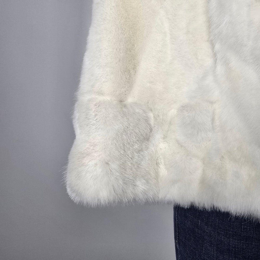 Vintage Tissavel France Faux Fur Cropped Jacket Ivory Swing Coat Size M/L