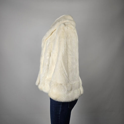 Vintage Tissavel France Faux Fur Cropped Jacket Ivory Swing Coat Size M/L
