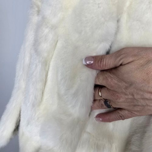 Vintage Tissavel France Faux Fur Cropped Jacket Ivory Swing Coat Size M/L