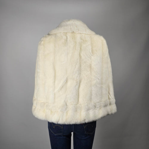 Vintage Tissavel France Faux Fur Cropped Jacket Ivory Swing Coat Size M/L