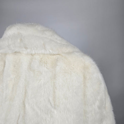 Vintage Tissavel France Faux Fur Cropped Jacket Ivory Swing Coat Size M/L