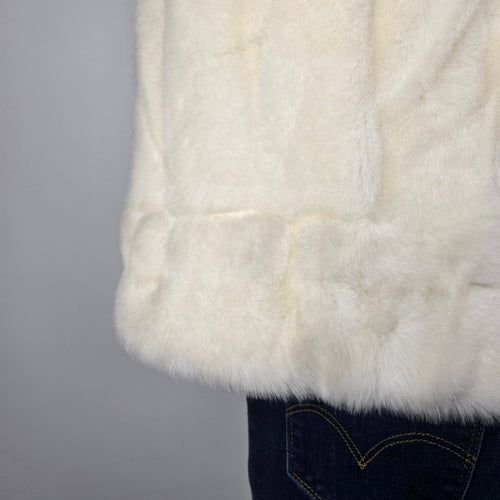 Vintage Tissavel France Faux Fur Cropped Jacket Ivory Swing Coat Size M/L