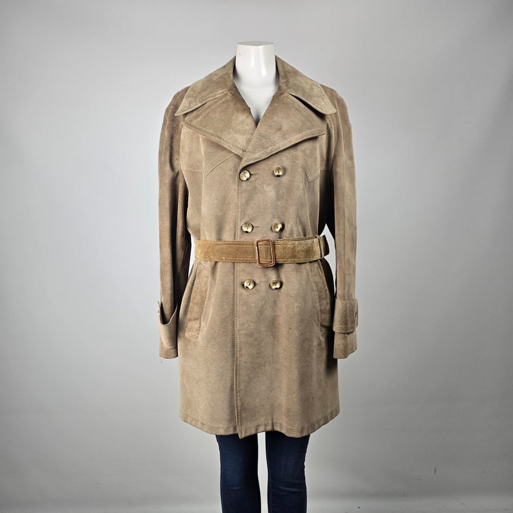 Vintage Suede Trench Coat Oversized Boyfriend Fit Belted Made in Canada Size L/XL