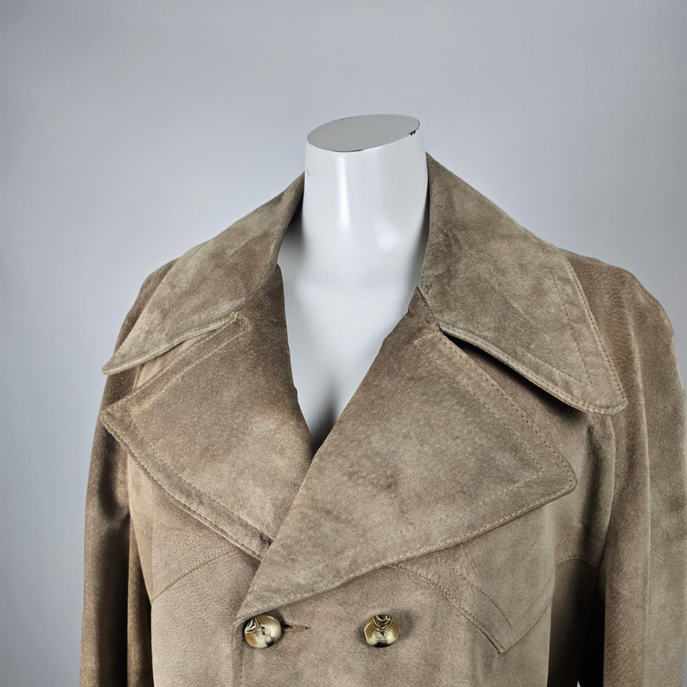 Vintage Suede Trench Coat Oversized Boyfriend Fit Belted Made in Canada Size L/XL