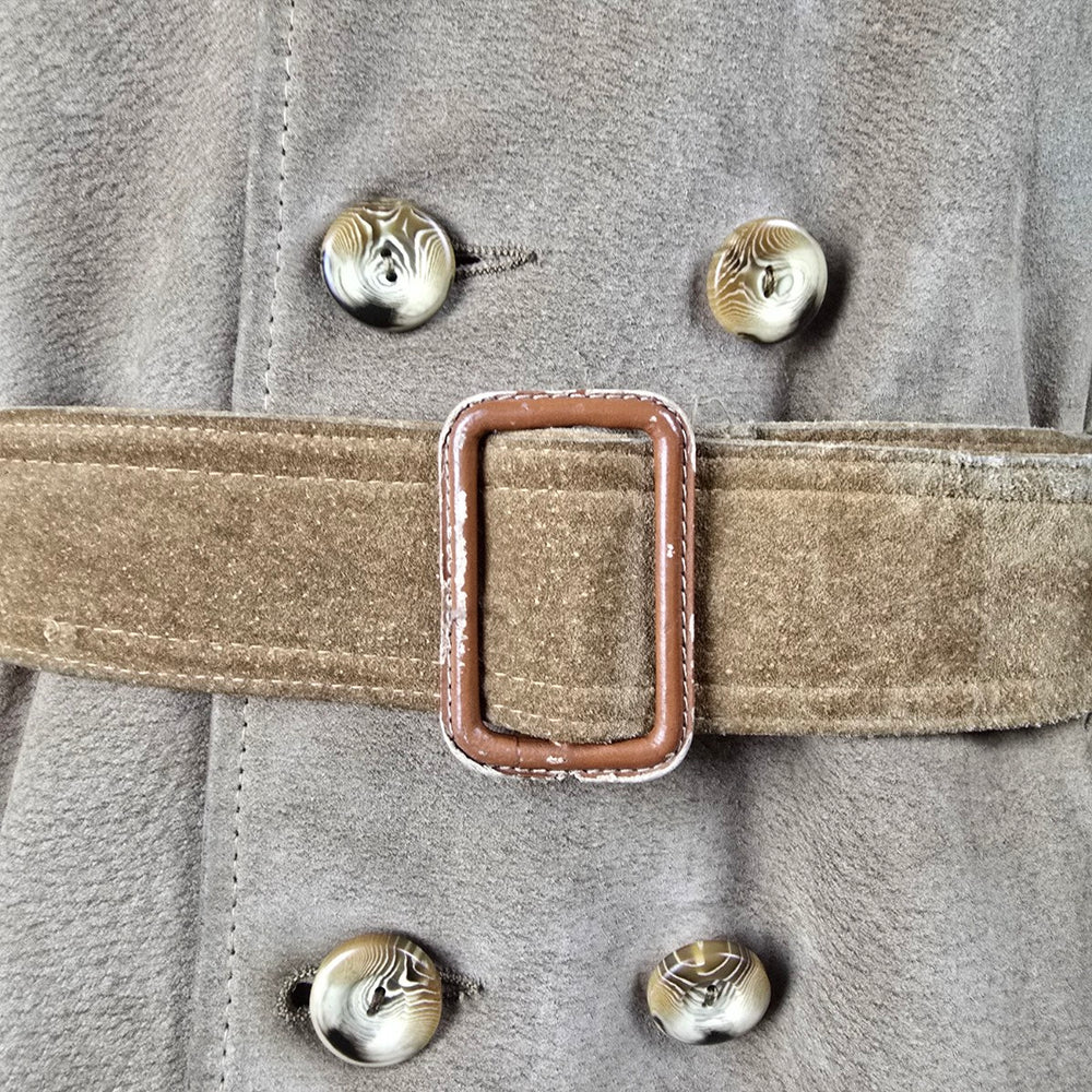 Vintage Suede Trench Coat Oversized Boyfriend Fit Belted Made in Canada Size L/XL