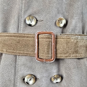 Vintage Suede Trench Coat Oversized Boyfriend Fit Belted Made in Canada Size L/XL