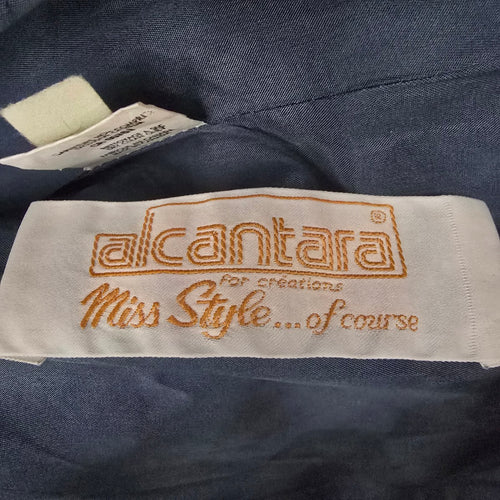 Vintage 80s Alcantara Faux Suede Dusty Blue Statement Jacket Puff Sleeve Tie Belt Size M