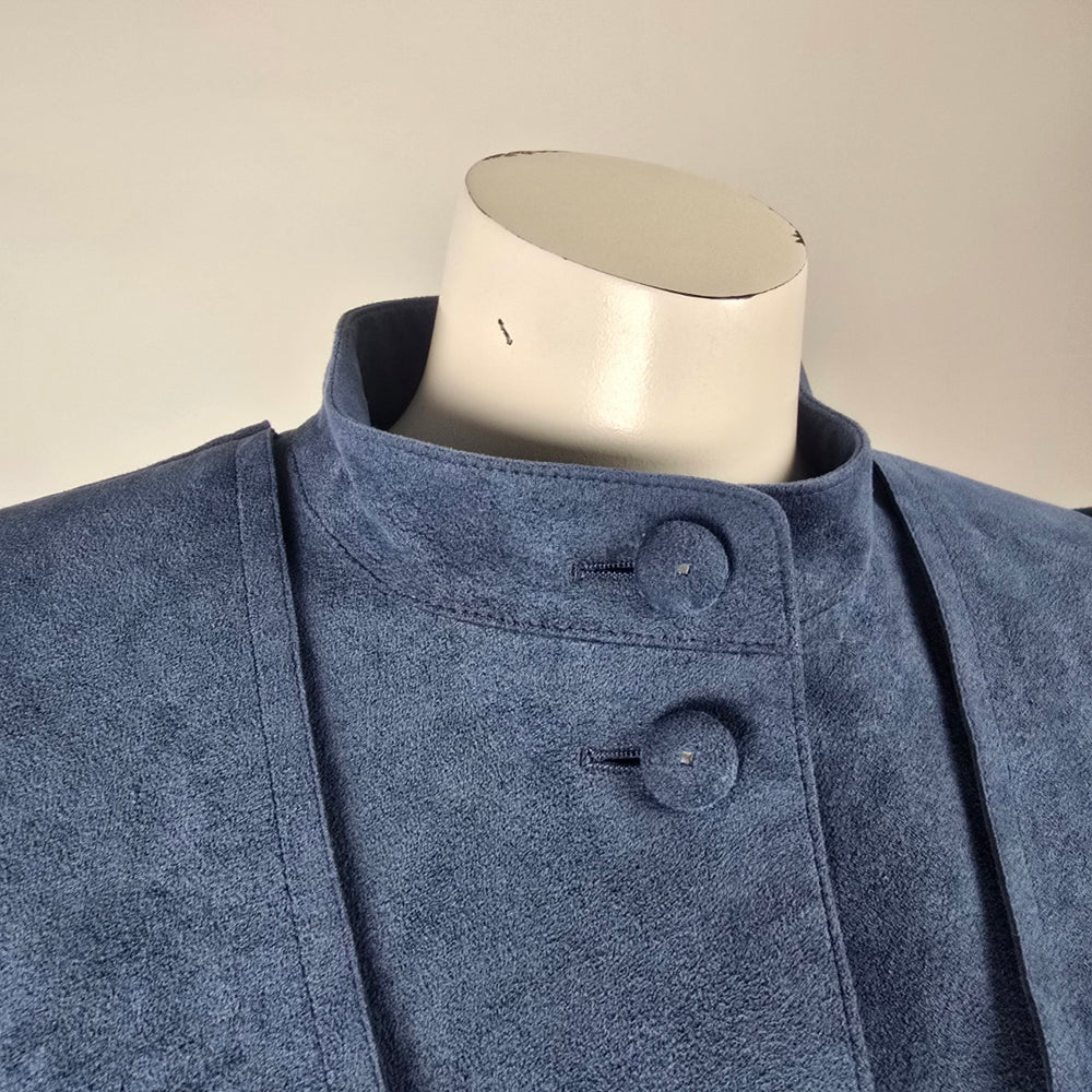Vintage 80s Alcantara Faux Suede Dusty Blue Statement Jacket Puff Sleeve Tie Belt Size M
