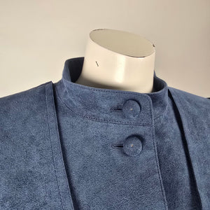 Vintage 80s Alcantara Faux Suede Dusty Blue Statement Jacket Puff Sleeve Tie Belt Size M