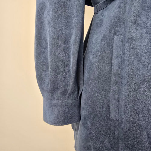 Vintage 80s Alcantara Faux Suede Dusty Blue Statement Jacket Puff Sleeve Tie Belt Size M