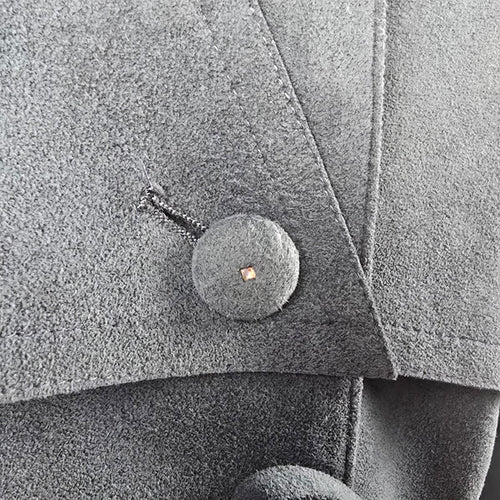 Vintage 80s Alcantara Faux Suede Dusty Blue Statement Jacket Puff Sleeve Tie Belt Size M