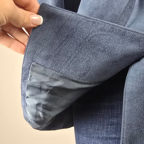 Vintage 80s Alcantara Faux Suede Dusty Blue Statement Jacket Puff Sleeve Tie Belt Size M