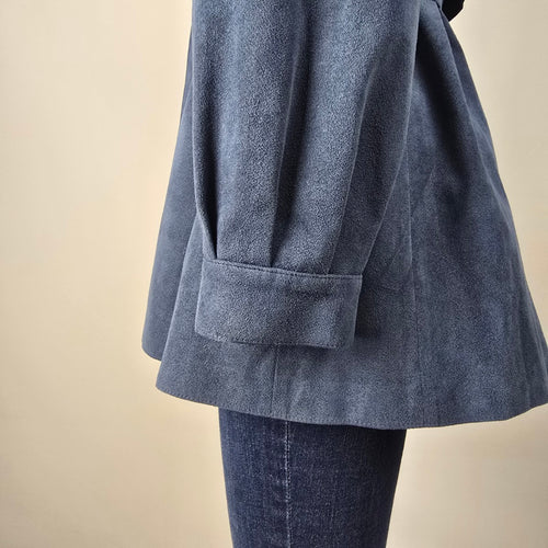 Vintage 80s Alcantara Faux Suede Dusty Blue Statement Jacket Puff Sleeve Tie Belt Size M