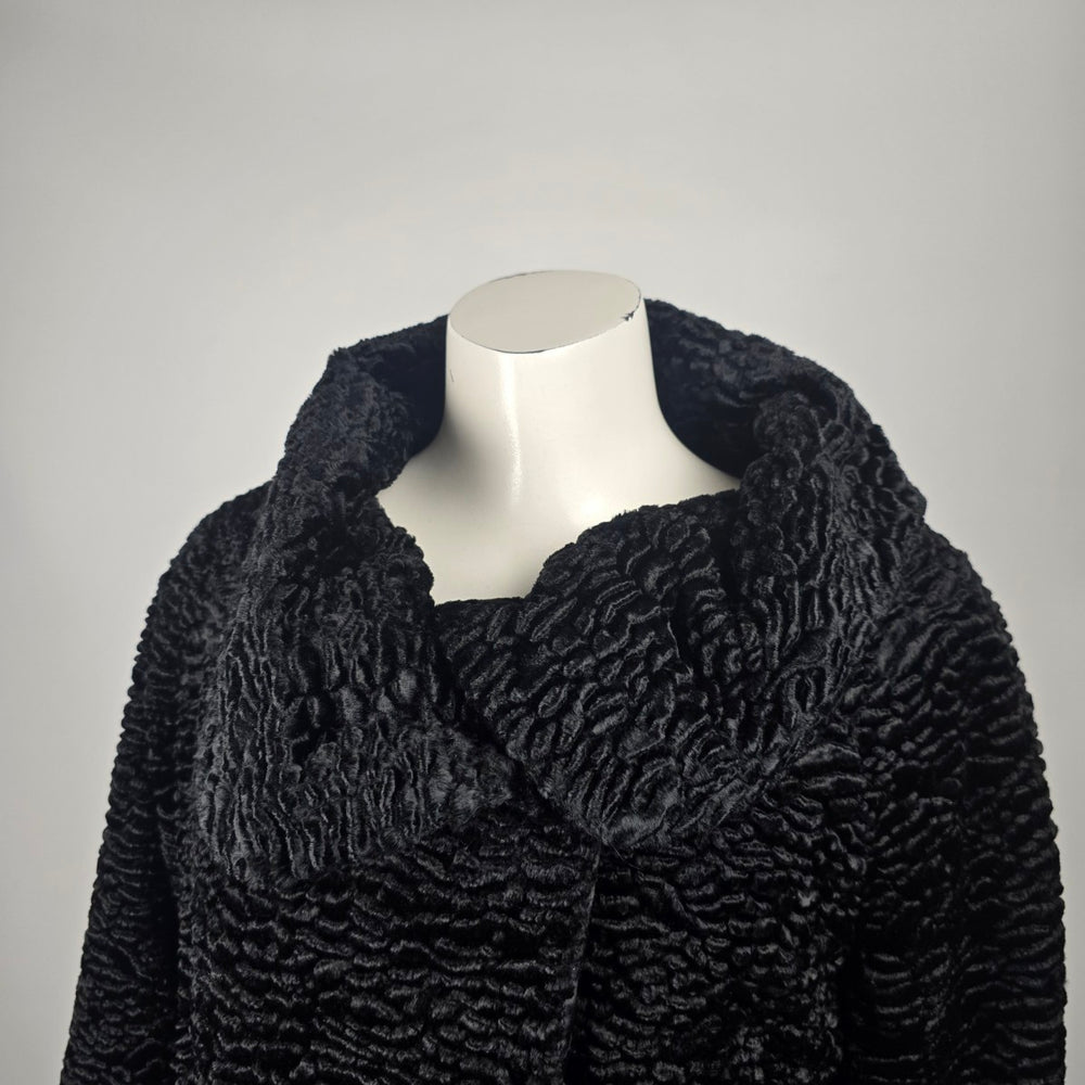 GUESS Black Cropped Faux Fur Jacket Persian Lamb Textured Coat Size M/L
