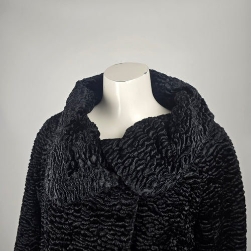 GUESS Black Cropped Faux Fur Jacket Persian Lamb Textured Coat Size M/L