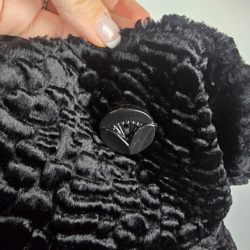 GUESS Black Cropped Faux Fur Jacket Persian Lamb Textured Coat Size M/L
