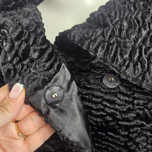 GUESS Black Cropped Faux Fur Jacket Persian Lamb Textured Coat Size M/L