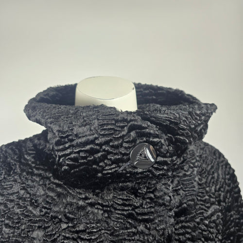 GUESS Black Cropped Faux Fur Jacket Persian Lamb Textured Coat Size M/L