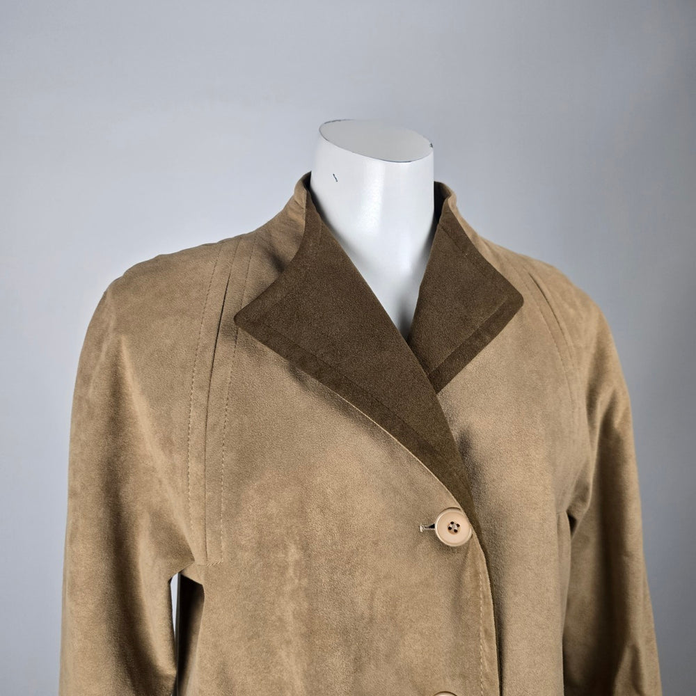 Sterling Stall Women's Beige Faux Suede Long Coat Jacket Size M/L